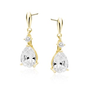 Cercei argint lungi placati cu aur galben si pietre DiAmanti Z1591EG_W-DIA (Argint 925‰ 2,9 g.)
